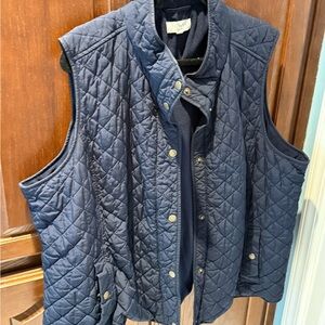 Talbots Navy Quilted Vest with Gold Buttons 3x